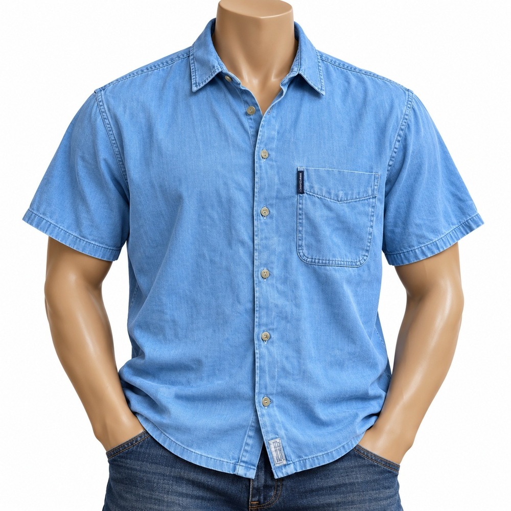 New with Tags Abercrombie & Fitch Mens Large Light Wash Denim SS Button Down